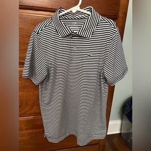 Vineyard Vines boys navy/white striped performance short sleeved polo S(8-10)